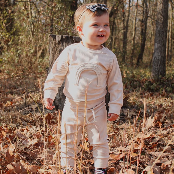 Ribbed Rainbow Appliqué Jogger Set Cream - Picture 8 of 8